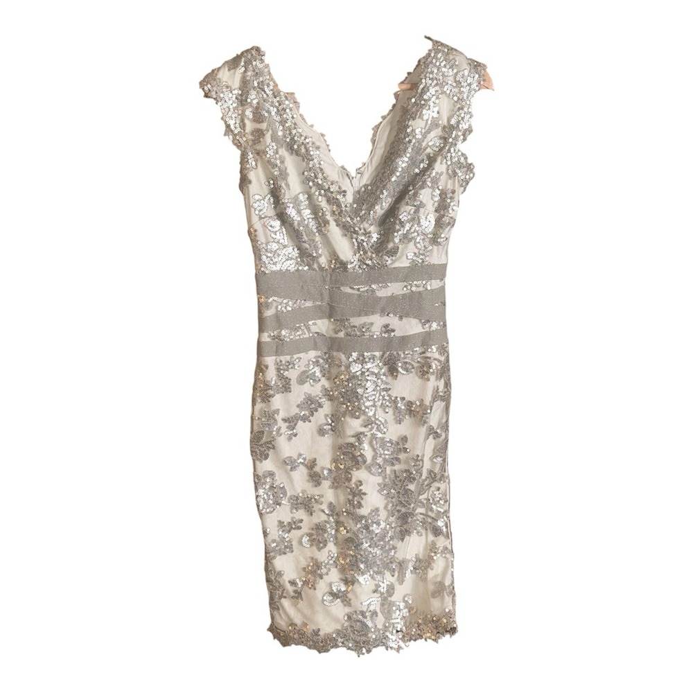 Vintage Cache White And Silver Sequin Lace Dress Size 0